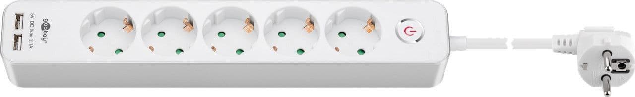 Bloc d'alimentation à 5 directions avec commutateur et 2 ports de charge USB 2.1A, avec verrou de sécurité pour enfants - ATTENTION PRISE DE