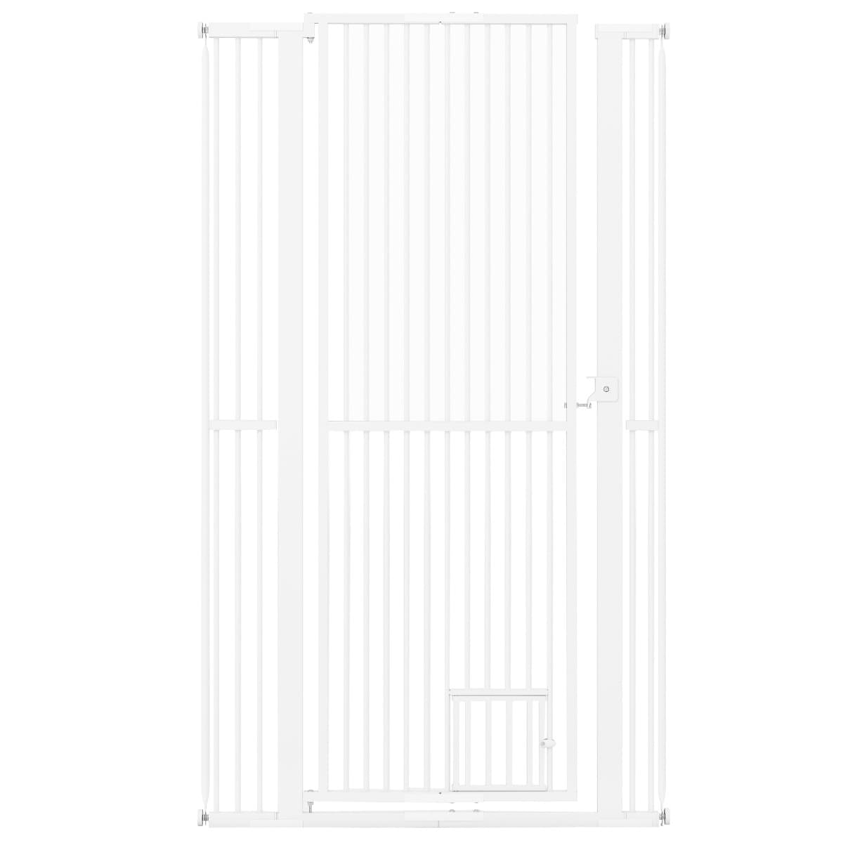 Costway171 cm Barrière pour Animaux en Métal Robuste avec Ouverture Large de 77-104cm 2 Kits d'Extension sans Perçage Espace de 3,5cm Blanc