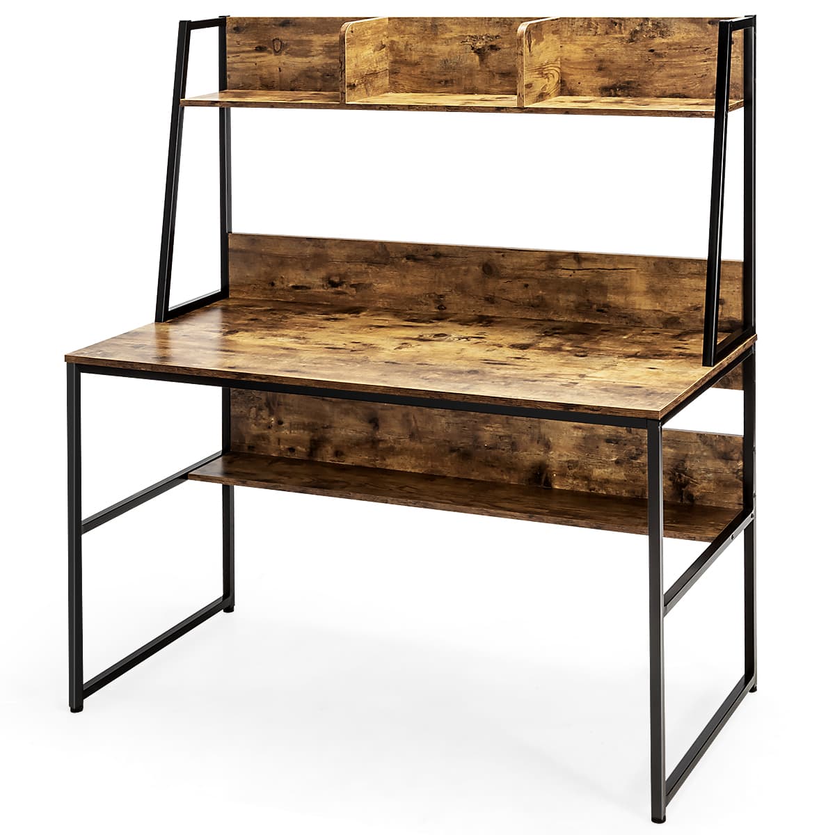 Bureau avec Niche et Bibliothèque Table d'Étude de 120 Cm Table de Travail pour Ordinateur Portable