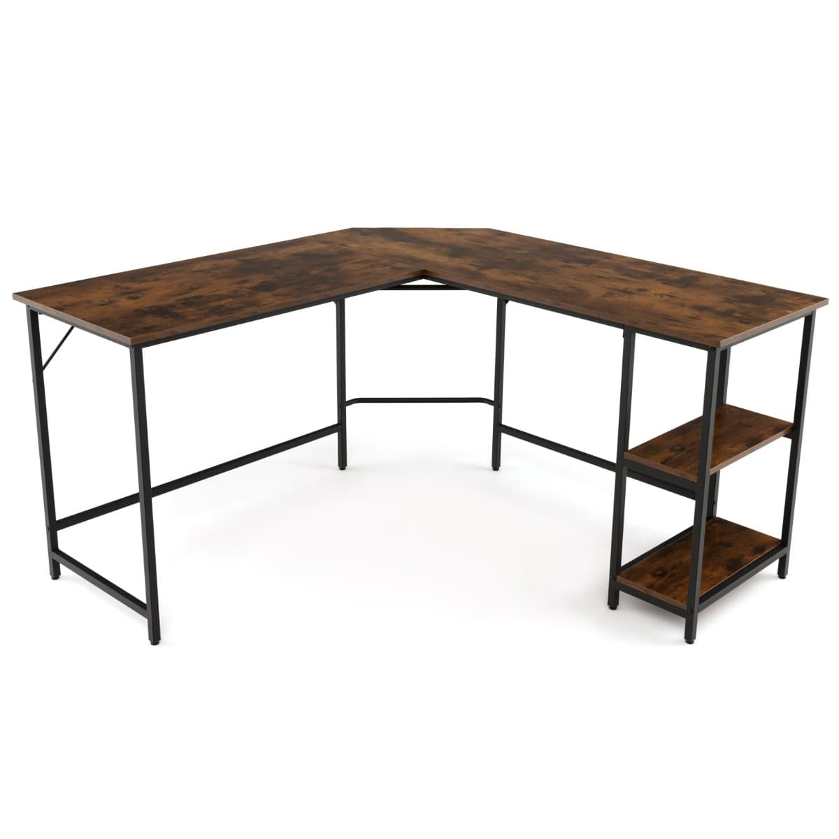 Bureau Informatique en Forme de L 138 CM Bureau d'Angle Bureau d'Étude avec Structure en Acier au Ca