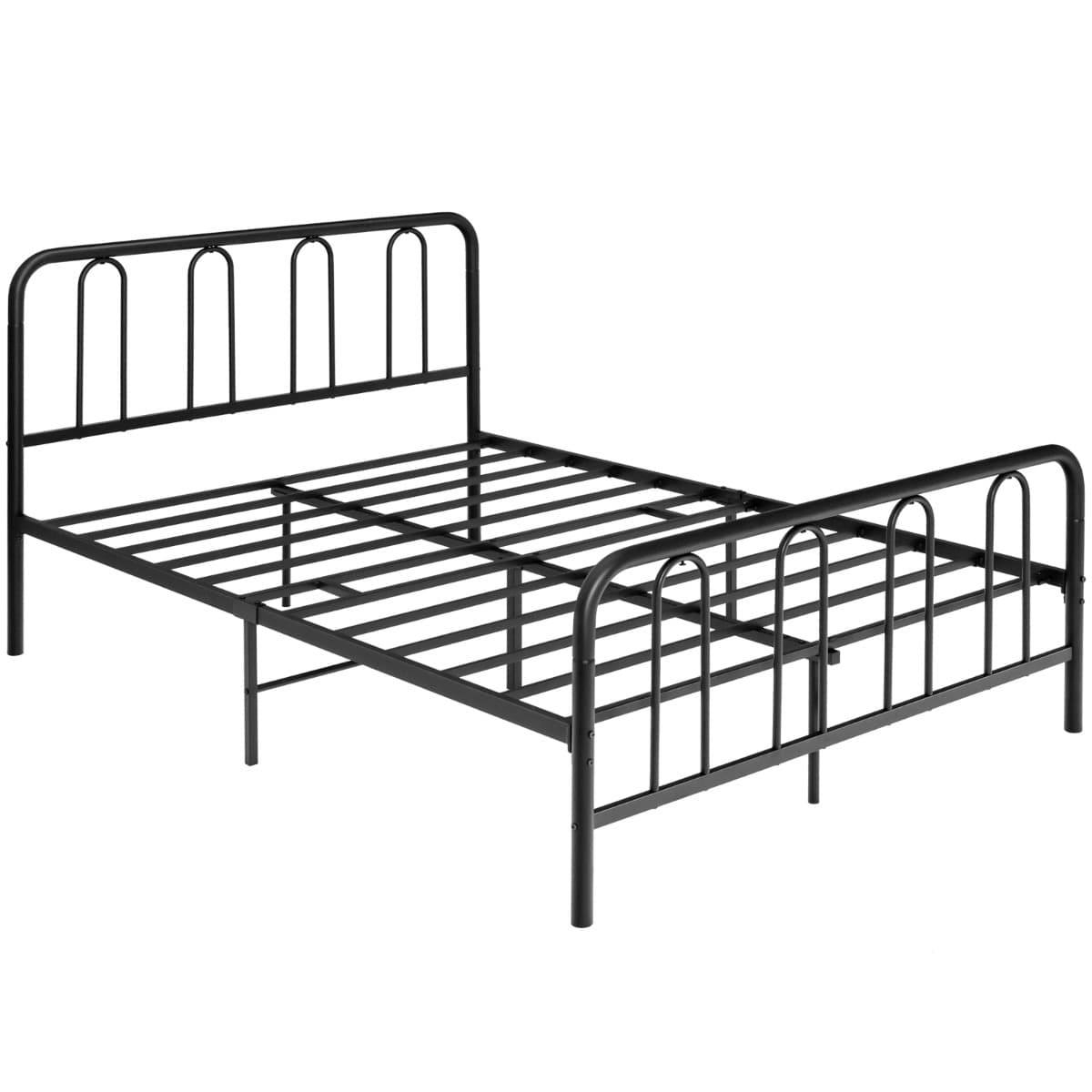 CostwayLit Double, Cadre de Lit en Métal pour Matelas de 200 x 140 cm Fer Forgé avec 5 Pied Rangement sous le Lit sans Bruit Noir