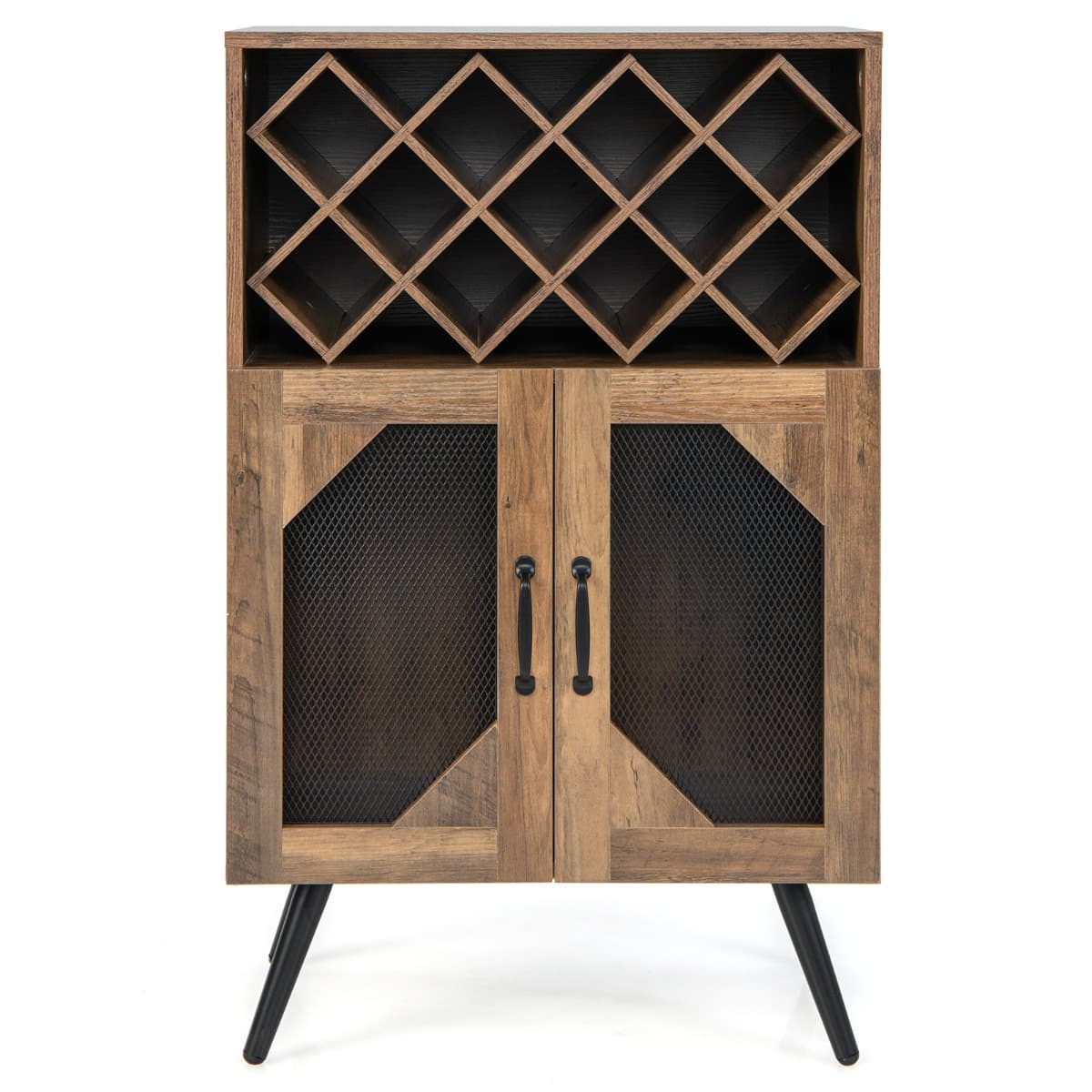 Buffet de Cuisine avec Porte-Bouteilles de 11 Bouteilles Placard 2 Portes Meuble Bar à Vin pour Sall
