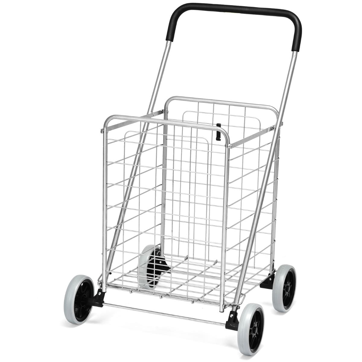CostwayChariot de Courses Pliable avec 4 Roues Structure en Acier Capacité de 45 KG Chariot Marché Poignée Confortable Argent