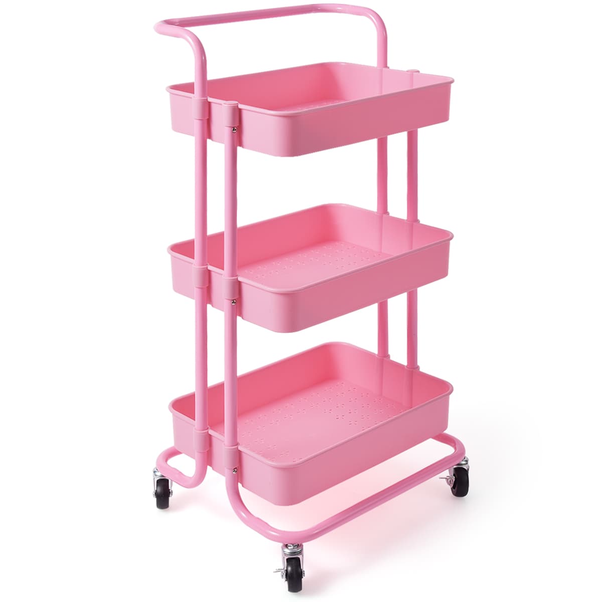 Chariot de Service à Roulettes 3 Paniers en Maille Métallique Antirouille Desserte de Cuisine 42x35x