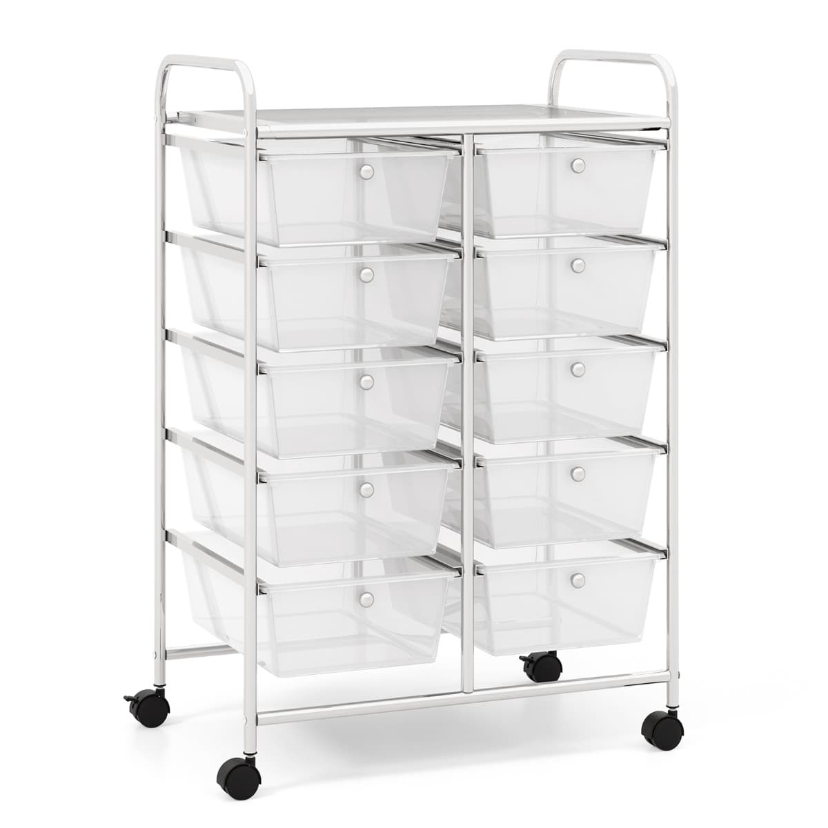 Tour de Rangement à Roulettes- 10 Tiroirs Amovibles 65,5 x 37 x 87 CM Format A4 et et Lettre Transpa