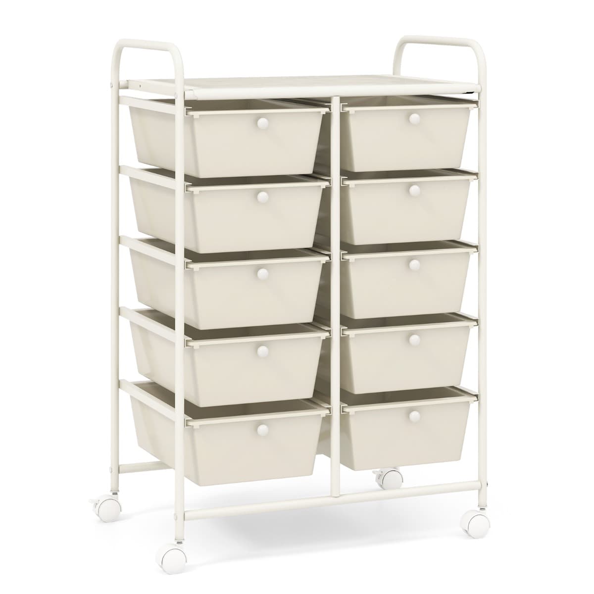 Tour de Rangement à Roulettes- 10 Tiroirs Amovibles 65,5 x 37 x 87 CM Format A4 et et Lettre Blanc
