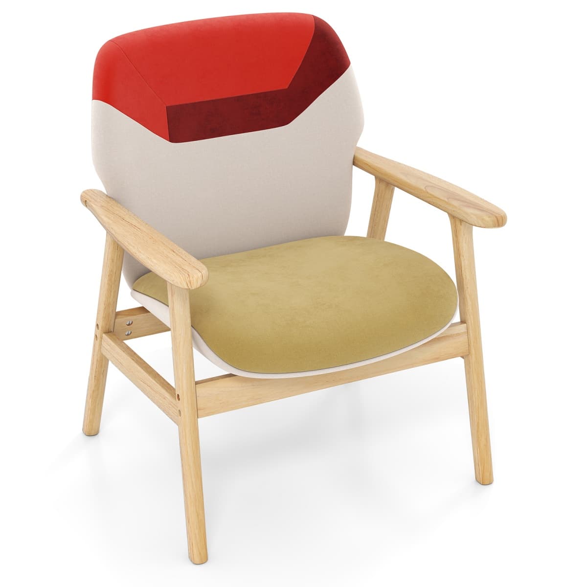 Fauteuil d'Appoint Chaise Rembourrée avec Dossier Spacieux Coussin d'Assise en Mousse Cadre en Bois