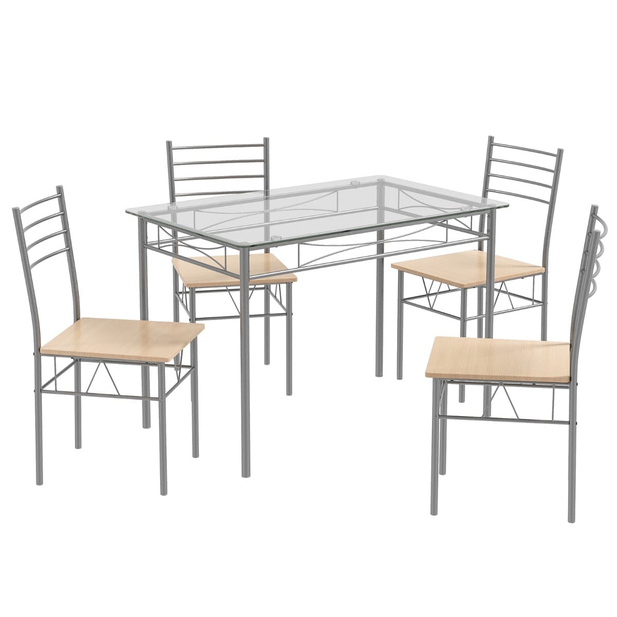 Ensemble Table et 4 Chaises Table à Manger avec 4 Chaises Cadre en Métal Table Cuisine en Verre pour
