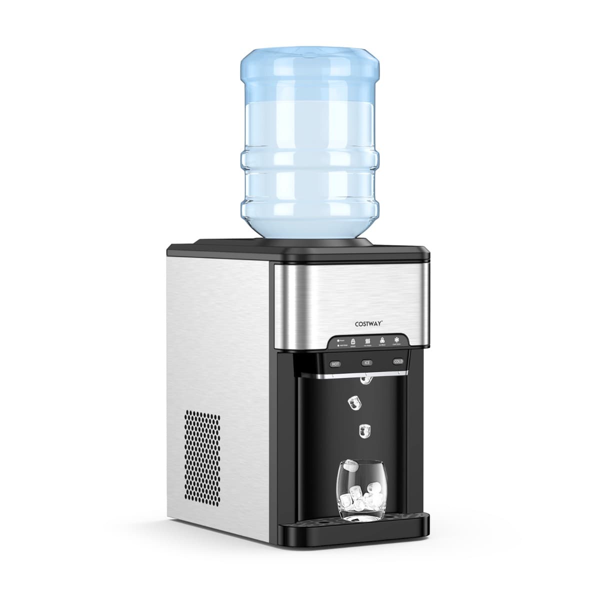 CostwayMachine à Glaçons 3 en 1 avec Distributeur d'Eau Froide/Chaude 20 kg en 24h Cube de Glace 6-13 min pour Maison Bureau Bar