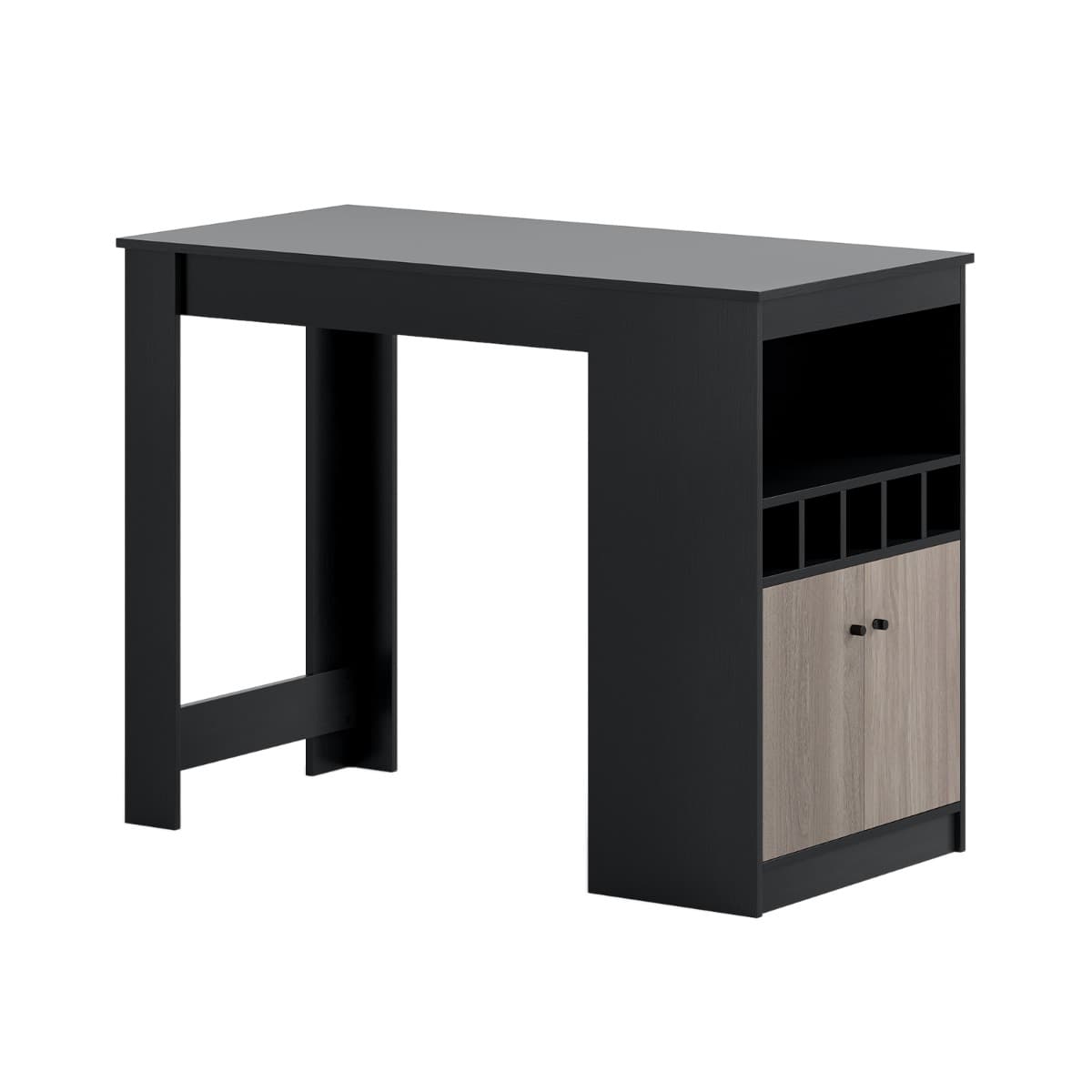 CostwayTable de Bar Coin Petit-Déjeuner Haut de Cuisine Armoire de Rangement et Étagère Réglable Table à Manger Moderne de Hauteur Comptoir Noir