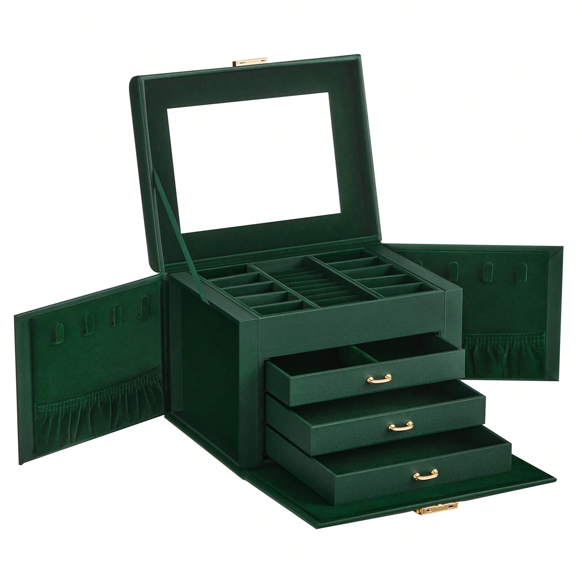 SONGMICS Boîte à Bijoux 4 Niveaux, Écrin à Accessoires, Coffre de Rangement, avec Poignées, 3 Tiroirs, Miroir, Serrure, Rangement pour Bijoux pour